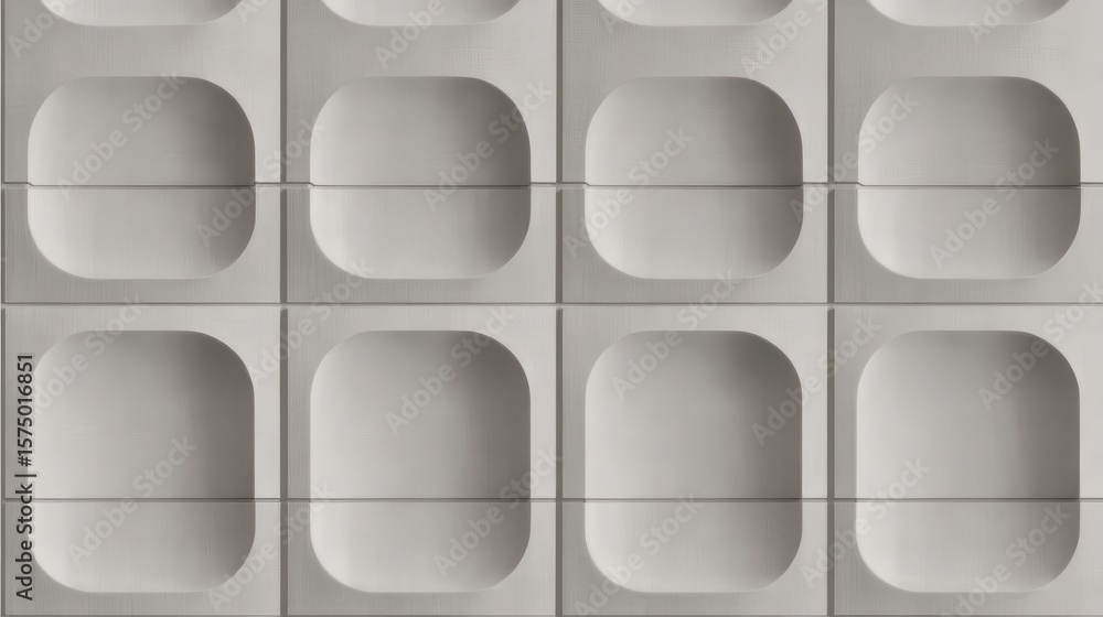 Poster minimalist white wall displaying repeating rounded square pattern, casting geometric shadows across 