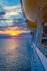 View of the sunset from a cruise ship sailing in the Caribbean.