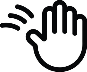 Isolated waving hand icon with radiating lines on a white background in simple style