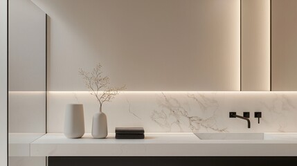 Modern Bathroom Design with White Marble Countertops and Elegant Minimalist Features
