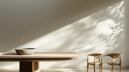 A Modern Dining Space Featuring a Smooth Oak Table and Minimalist Wooden Chairs in Natural Light