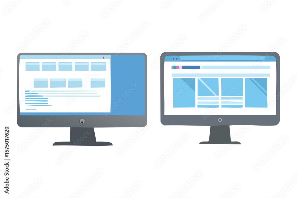 Poster two computer monitors showing web pages