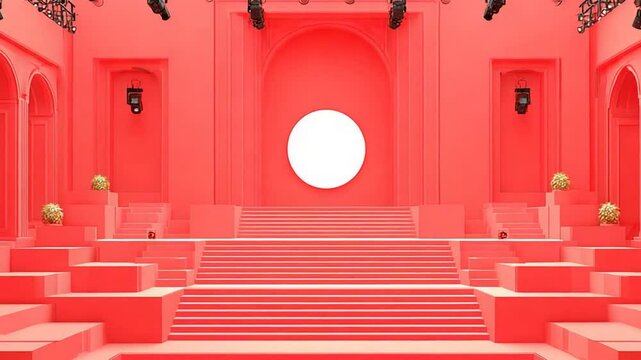 Monochrome coral stage with architectural arches perfect for creative presentations and events