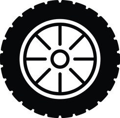Obraz premium A black and white graphic illustration of a tire with a wheel on a white background
