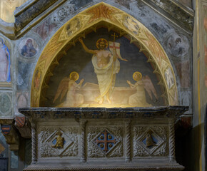 Detail of interior view of the Basilica of Saint Anthony in Padua, Italy. Resurrection fresco.
