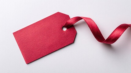 Elegant red gift tag with ribbon for presents and retail sales.