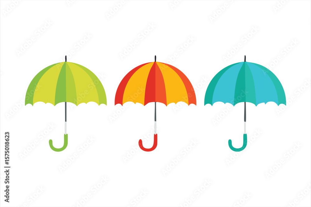 Poster three colorful umbrellas with different colors isolated on a white background