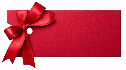 Festive red gift tag with a satin bow, perfect for holiday greetings.