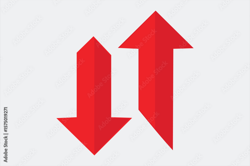 Poster red arrows pointing up and down directional symbols on a white background
