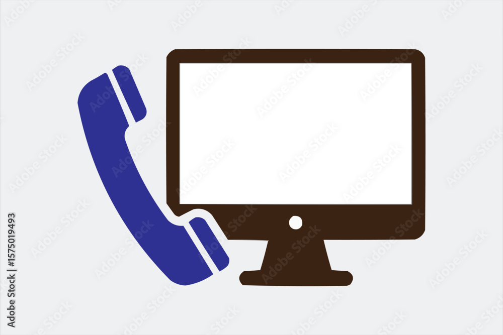 Poster computer and phone icon representing customer service and technical support