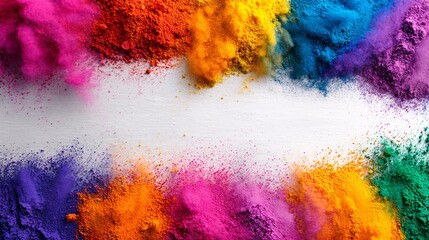 Colorful powder explosion creates vibrant abstract art on white surface.