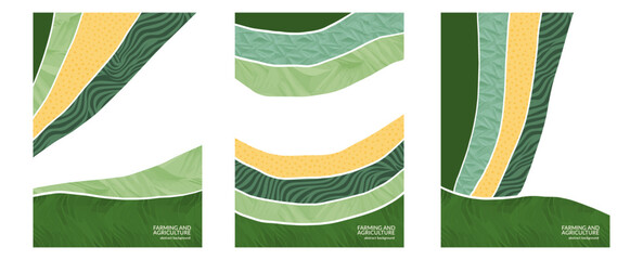 Eco rural vineyard illustration with green field, vector layout, flat nature collage, agro texture, abstract poster, grape corn design, farmland background, tea cover, view pattern, landscape art