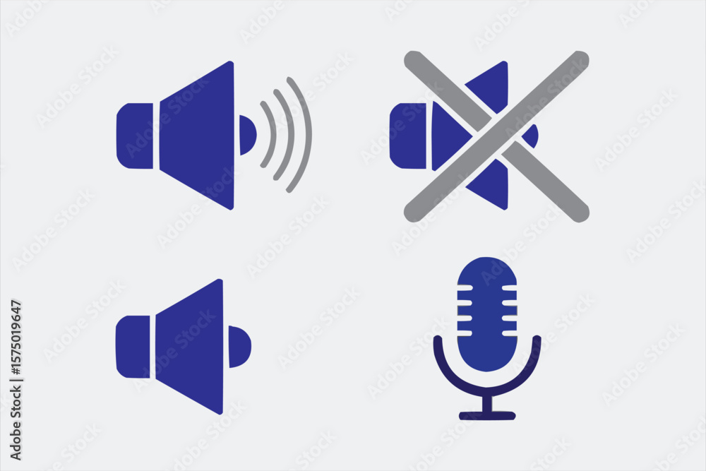 Poster audio and microphone icon set for communication and sound control