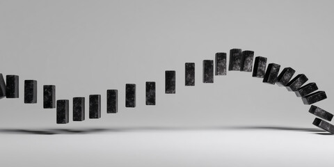 Concept of the domino effect with a line of falling dominoes in a chain reaction