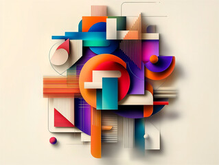 A modern composition of colorful circles and lines over a beige background. Abstract geometric art with vibrant balance and contrast.

