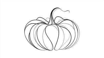 Minimalist line art sketch of a pumpkin on a clean white background. Simple autumn harvest illustration, seasonal decor, Thanksgiving or Halloween theme.