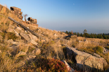 View from a top of the Ore Mountains in Czech Republic at sunset
