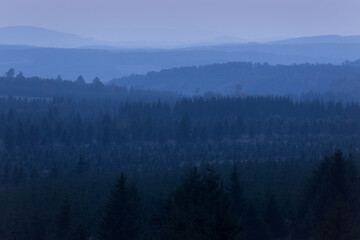 Mountain range of the Ore Mountains after sunset