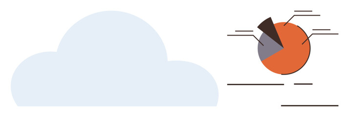 Cloud icon paired with pie chart and lines representing data analytics, information storage, and reporting. Ideal for analytics, storage, digital transformation, cloud technology, business