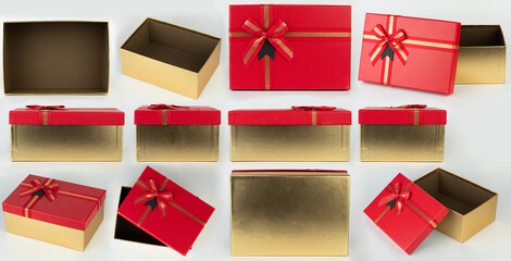 Golden color gift box with ribbon