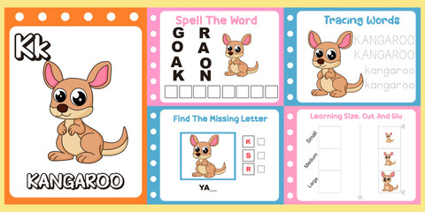 worksheets pack for kids a kangaroo vector.