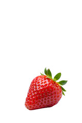 A single ripe red strawberry with green leaves isolated on transparent background