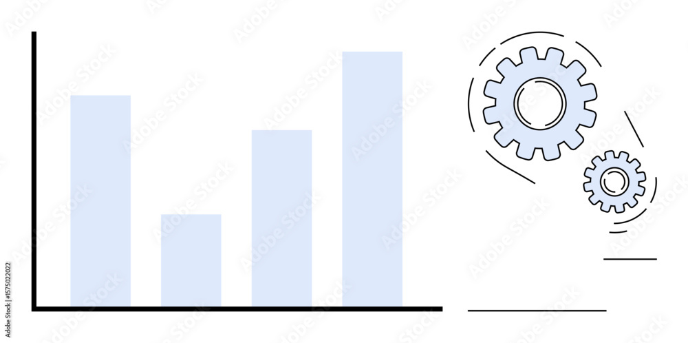 Poster bar chart displaying data growth alongside interconnected mechanical gears. ideal for analytics, gro