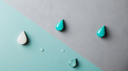 Abstract Teal and White Water Drops on Dual Tone Background