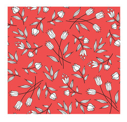 Trendy seamless pattern with white decorative flowers.