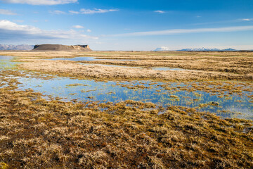wild highland landscape in iceland at evening