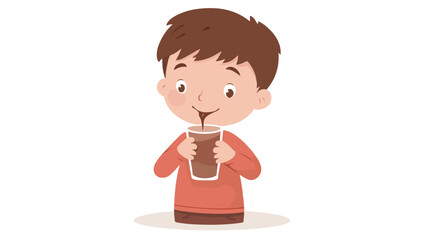 Young Boy Enjoying Hot Chocolate in Glass - Flat Vector Illustration