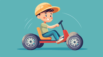 Happy Boy Driving Billy Cart - Vector Illustration
