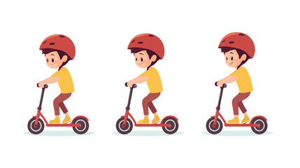 Young Boy Riding Kick Scooter Icon Isolated on White Background