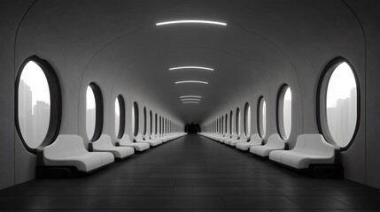 Long corridor with glass windows
