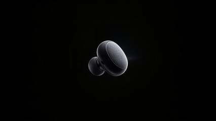 Stylish Black Wireless Earbud with Textured Surface Floating on a Dark Seamless Background - Cutting-Edge Audio Device
