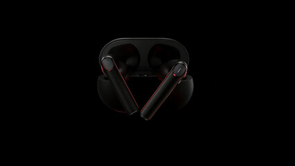 Sleek Black Wireless Earbuds in Charging Case on a Dark Seamless Background - Modern Audio Technology