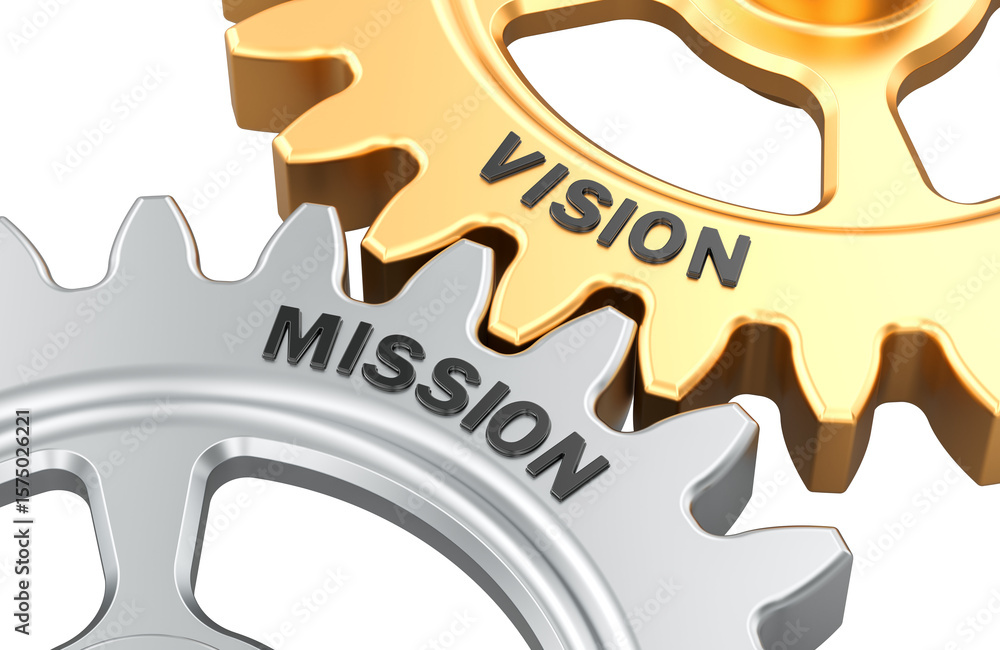Poster vision and mission gears. 3d rendering isolated on transparent background