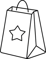 Outline of a paper shopping bag with a printed graphic and handles
