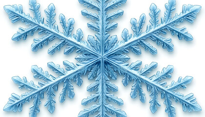 Macro View of Intricate Blue Snowflake on White Background
