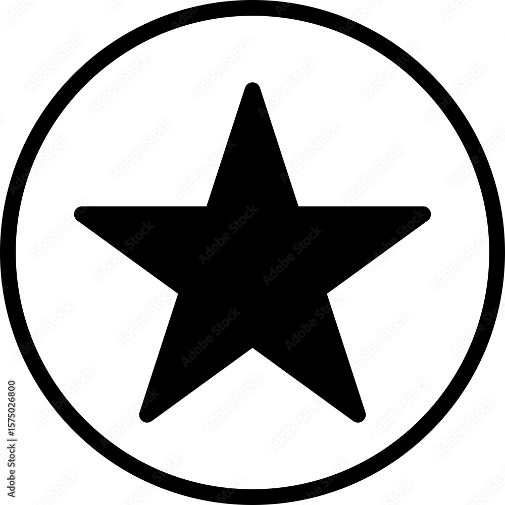 Poster a simple black five-pointed star symbol enclosed within a black circle isolated on a transparent bac