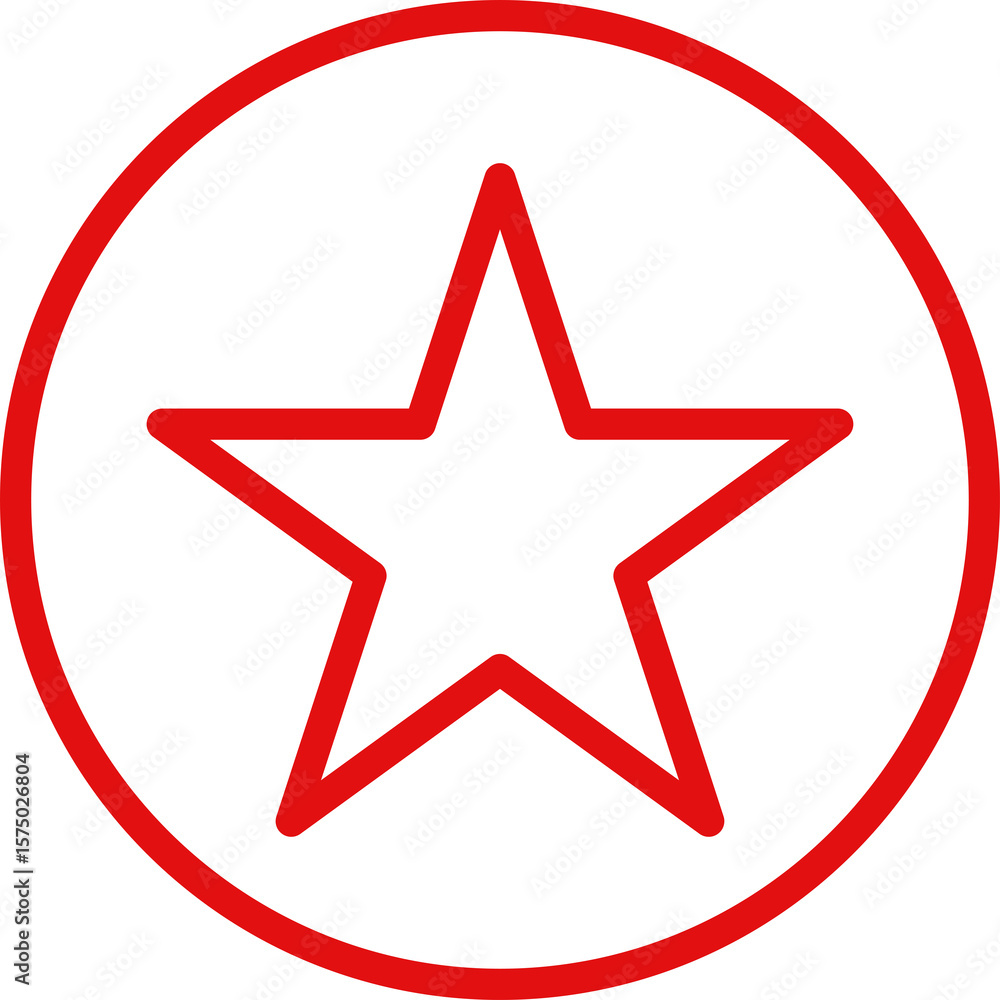 Poster bold red outline five pointed star inside a circle isolated on transparent background