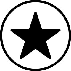 A simple black five-pointed star symbol enclosed within a black circle isolated on a transparent background