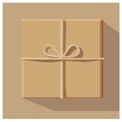 Brown Parcel with Rope Flat Vector Illustration