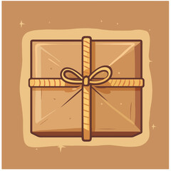 Brown Parcel with Rope Flat Vector Illustration