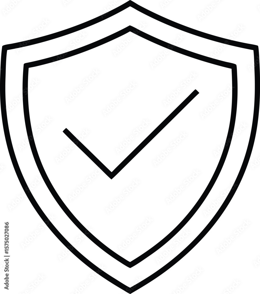 Poster outline of a shield with a check mark symbol representing approval or success