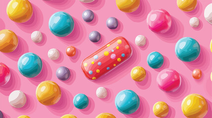 Colorful Bubble Gum Candy Bar Flat Vector Illustration