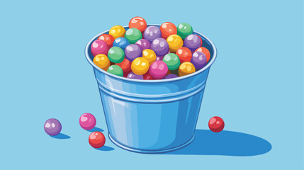Colorful Bucket of Gum with Candies Flat Vector Illustration