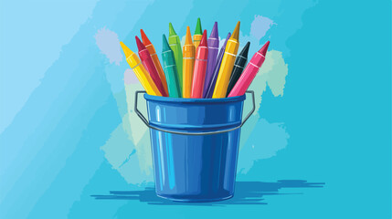 Colorful Bucket with Crayons Flat Vector Illustration