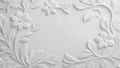 Luxury embossed floral pattern in white on white with soft shadows and intricate detailing for high end textiles