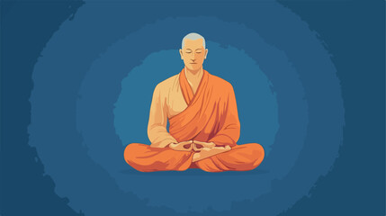 Buddhist Monk Meditating on Lotus Position Vector Illustration